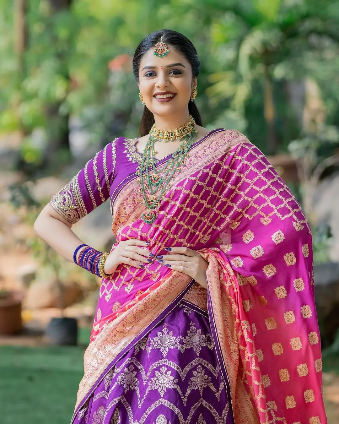 ETV Actress Sreemukhi in Violet Lehenga Choli